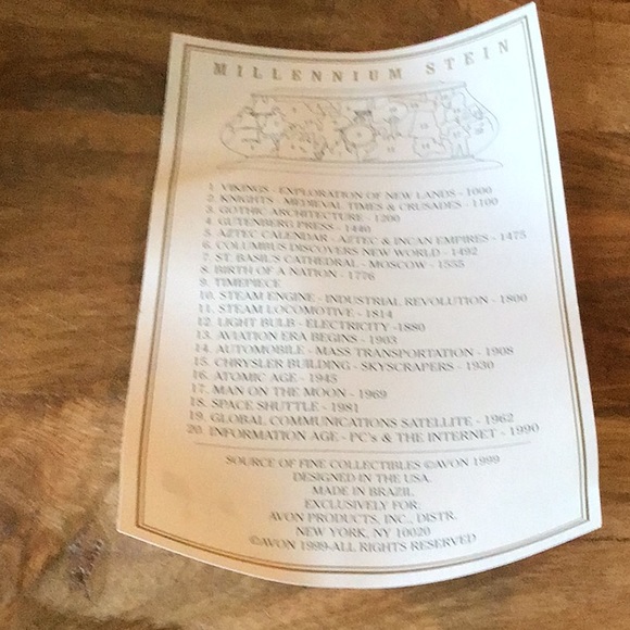 Avon Millennium Collectable Stein Beer Stein Mug with Pewter Lid - Picture 8 of 9